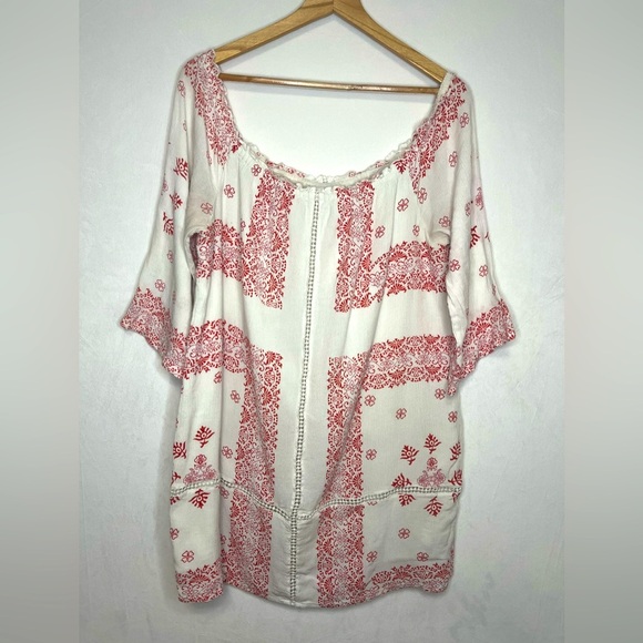 New York & Company Tops - New York & Company Women's Red and White Tunic Bohemian Indie Retro Top Size L